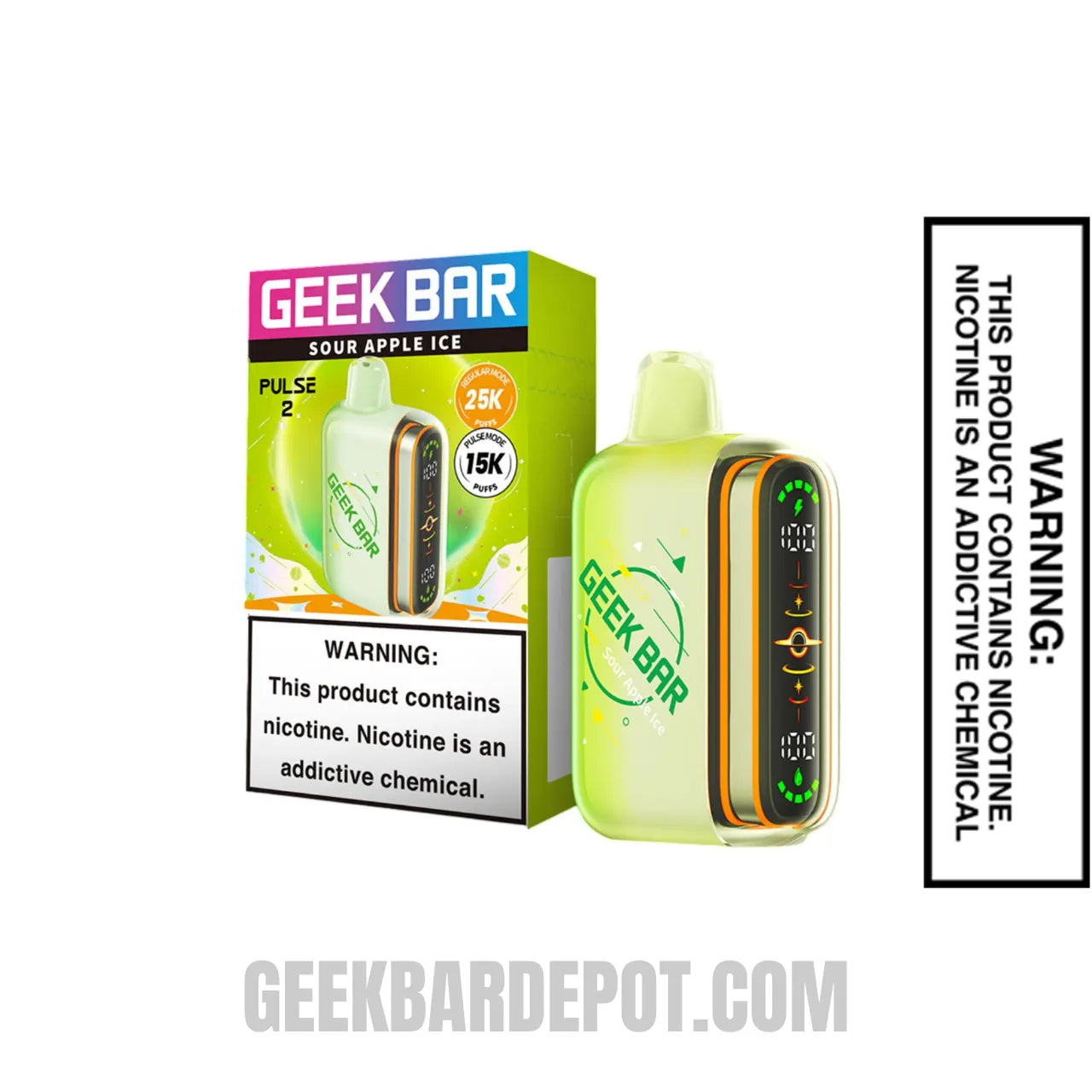 Sour Apple Ice Geek Bar Pulse 2 Disposable Vape with Package Box Sour Apple Ice Geek Bar Pulse 2 Disposable Vape with Package Box