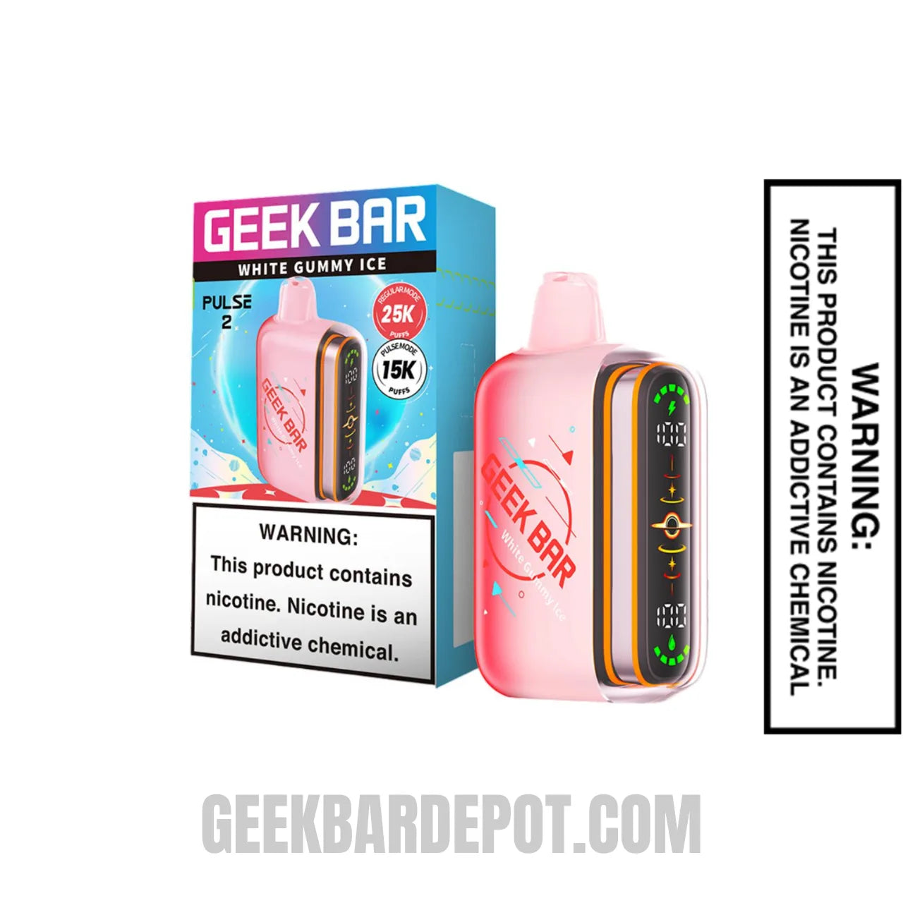 White Gummy Ice Geek Bar Pulse 2 Disposable Vape with Package Box White Gummy Ice Geek Bar Pulse 2 Disposable Vape with Package Box