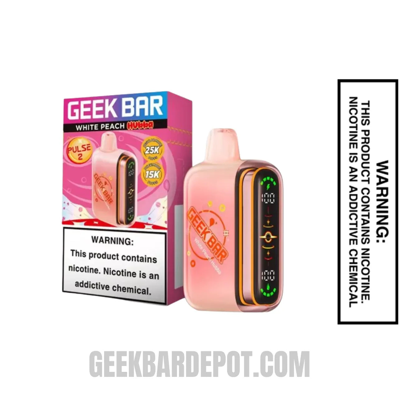 White Peach Geek Bar Pulse 2 Hubba Edition Disposable Vape with Package White Peach Geek Bar Pulse 2 Hubba Edition Disposable Vape with Package