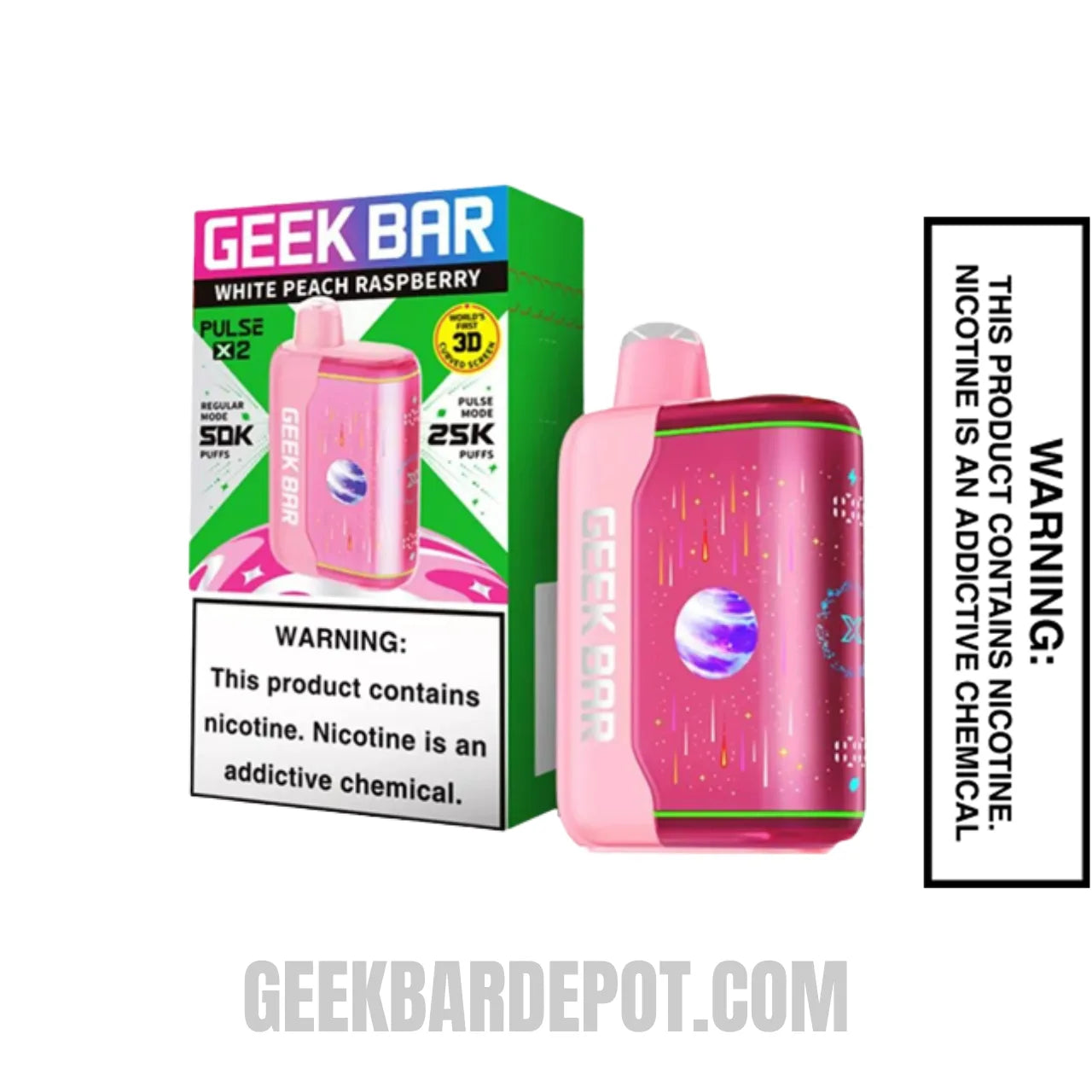 White Peach Raspberry Geek Bar Pulse X2 Disposable Vape wth Pckage Box White Peach Raspberry Geek Bar Pulse X2 Disposable Vape wth Pckage Box