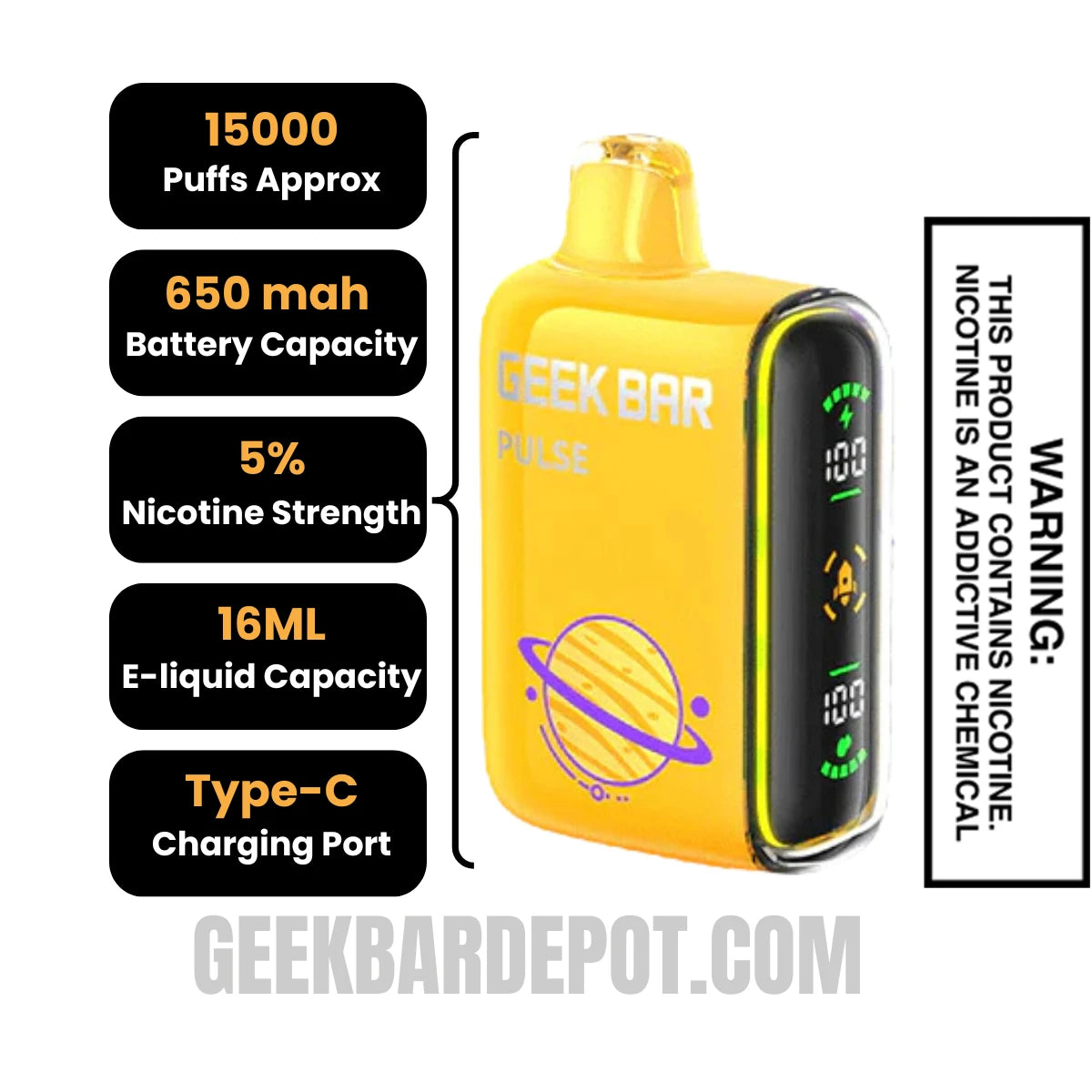 Banana Ice Cream Geek Bar Pulse Disposable Vape Specifications 