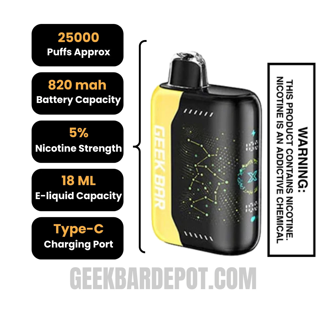 Banana Taffy Freeze Geek Bar Pulse X Disposable Vape Specifications