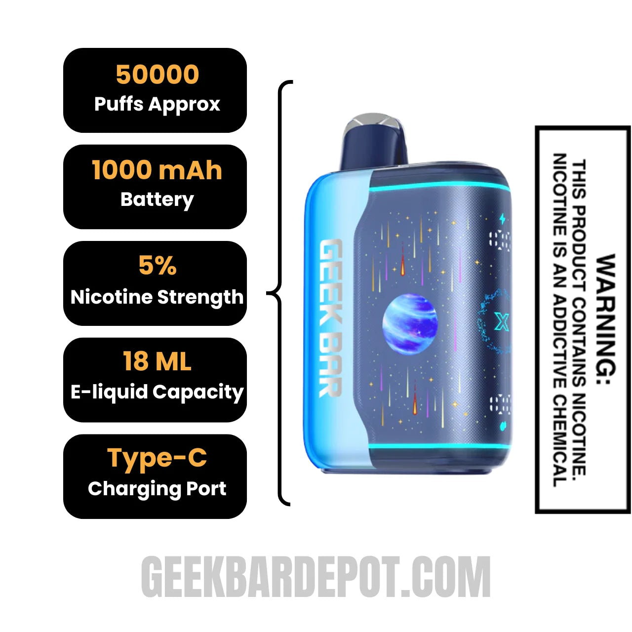 Blue Razz Bull Geek Bar Pulse X2 Disposable Vape Specifications