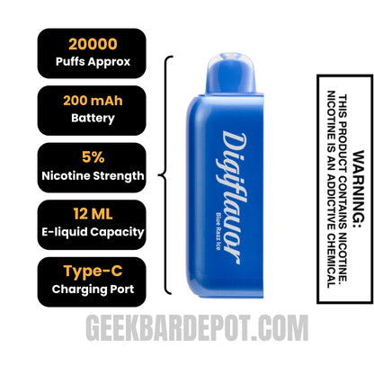 BlueRazzIceDigiflavorBRK20KPODDisposableVapeSpecifications