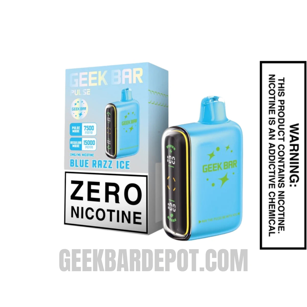 Blue Razz Ice Geek Bar Pulse Zero Nicotine Disposable Vape With Package Box