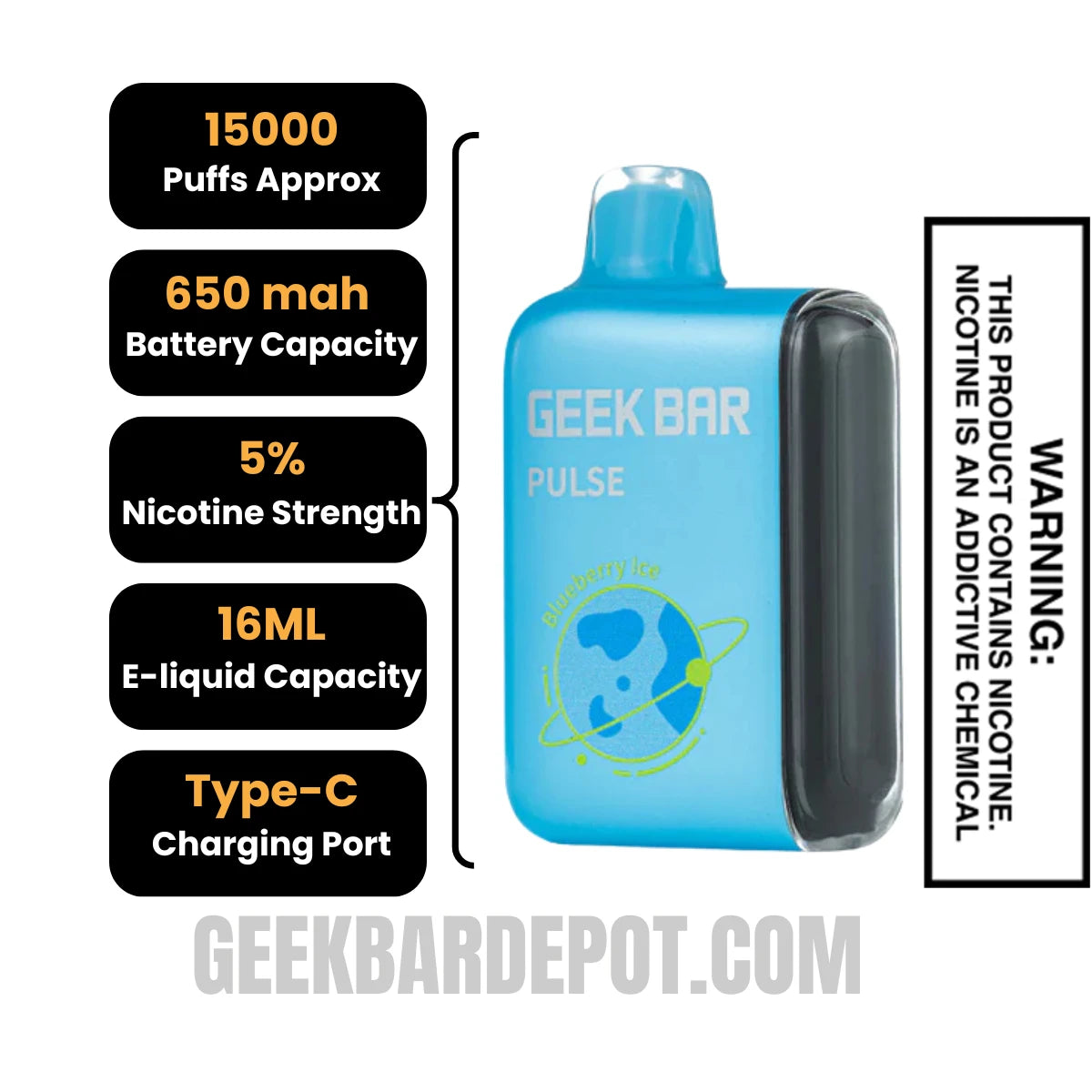 Blueberry Ice Geek Bar Pulse Disposable Vape Specifications