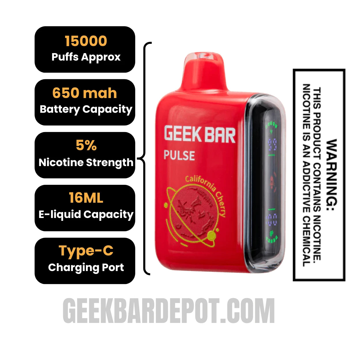 CaliforniaCherryGeekBarPulseDisposableVapeSpecifications