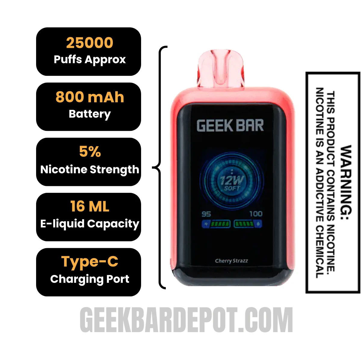 Cherry Strazz Geek Bar Skyview Disposable Vape Specifications