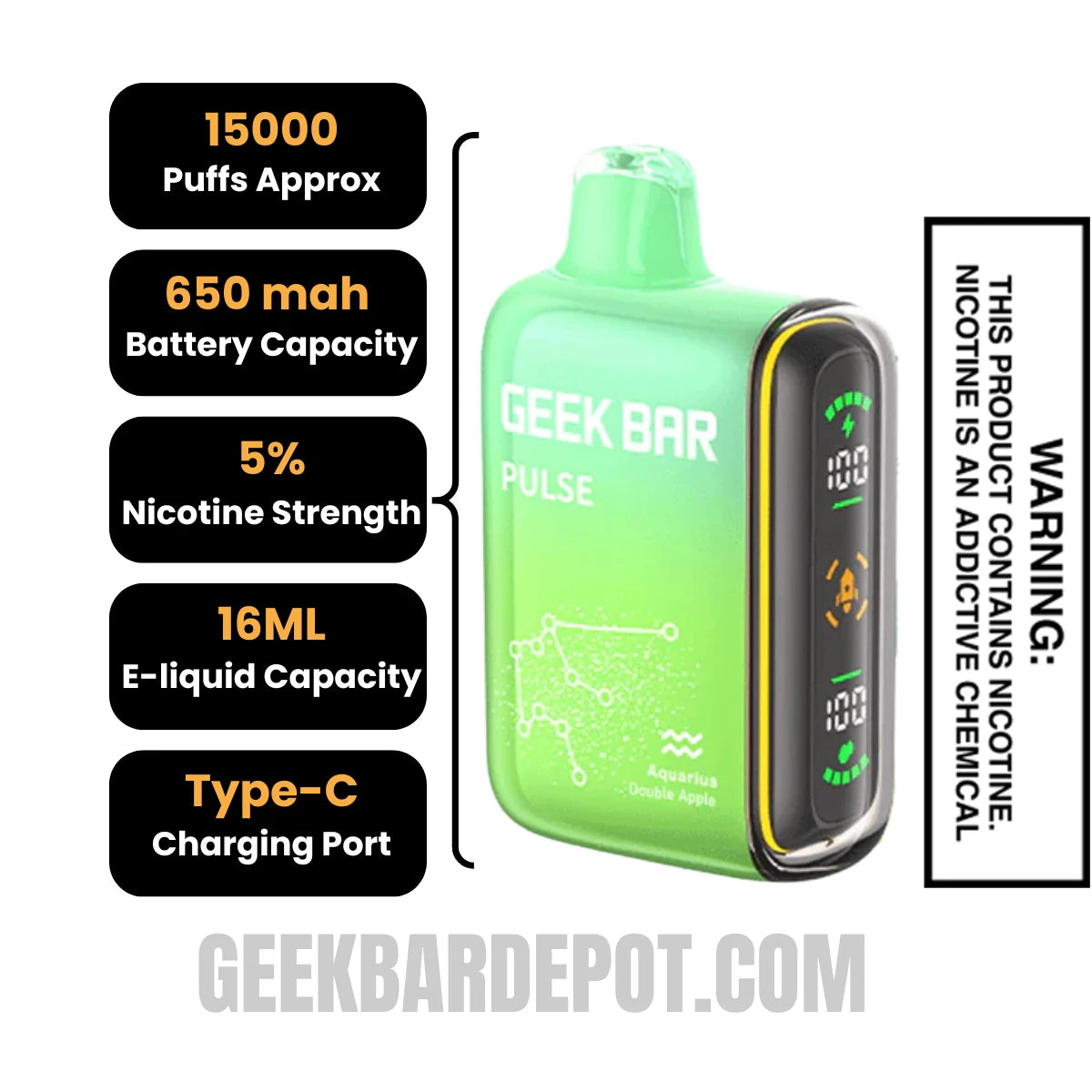 Double Apple Geek Bar Pulse Disposable Vape Specifications