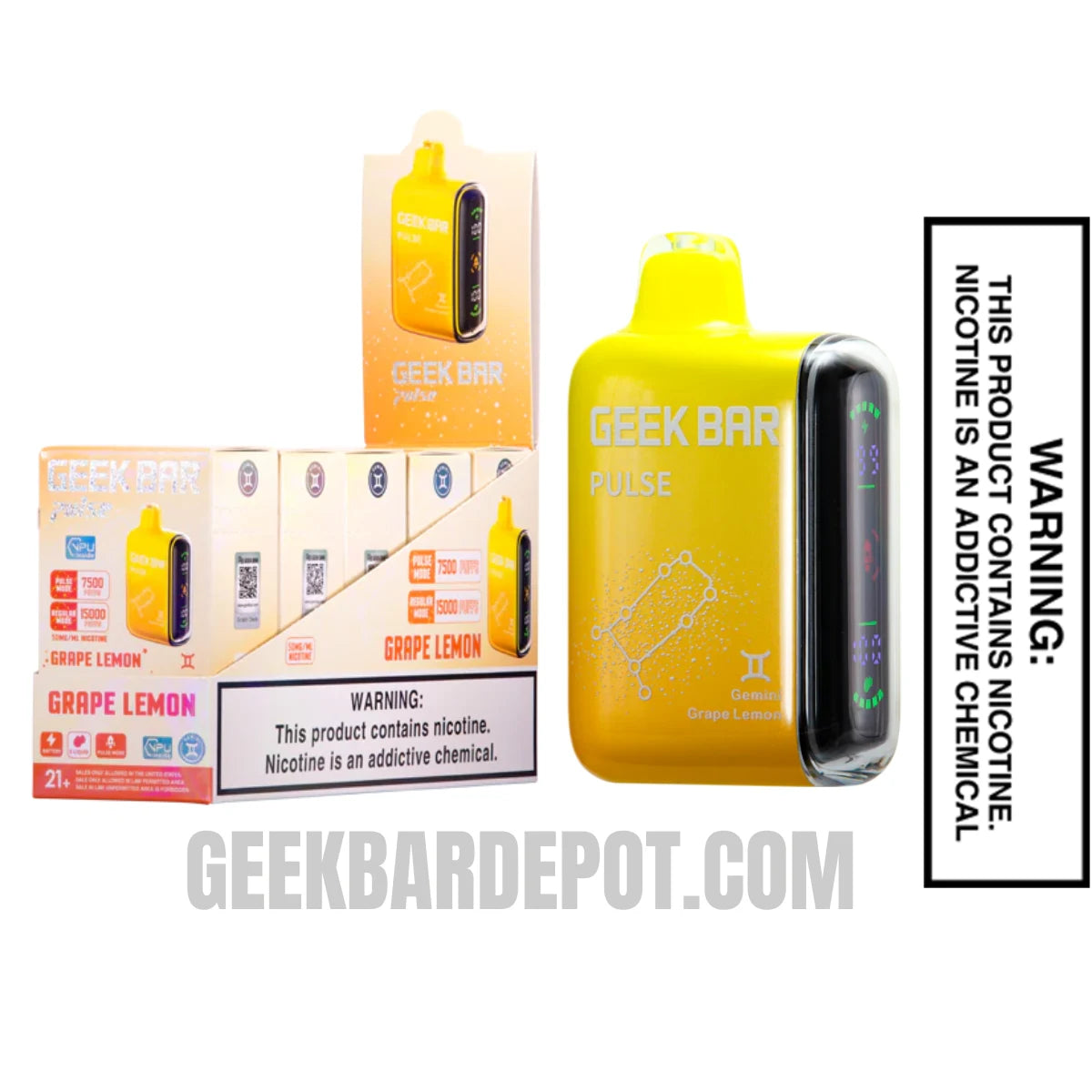 Gemini Grape Lemon Geek Bar Pulse Vape With Bundle Pack