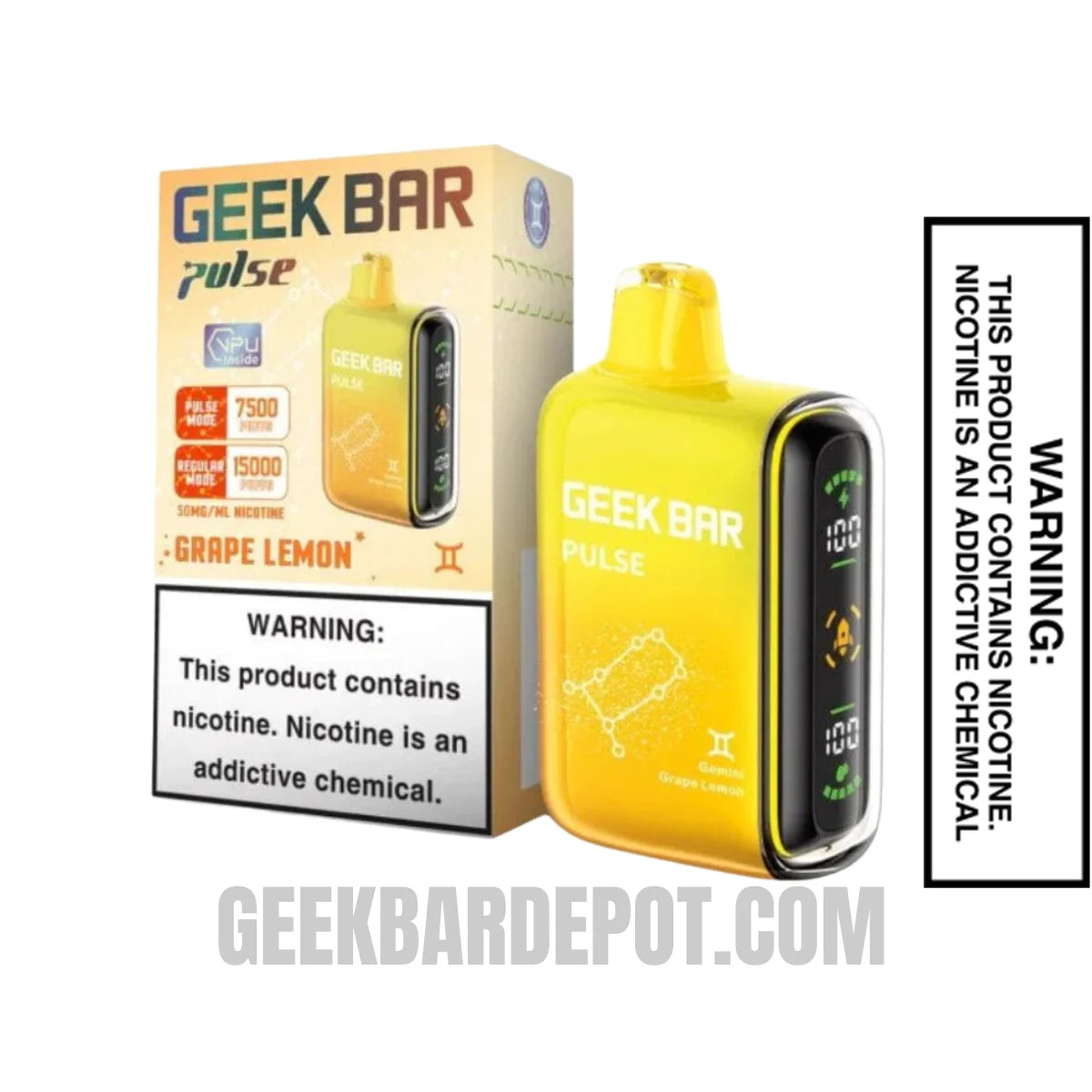 Gemini Grape Lemon Geek Bar Pulse Vape With Package Box
