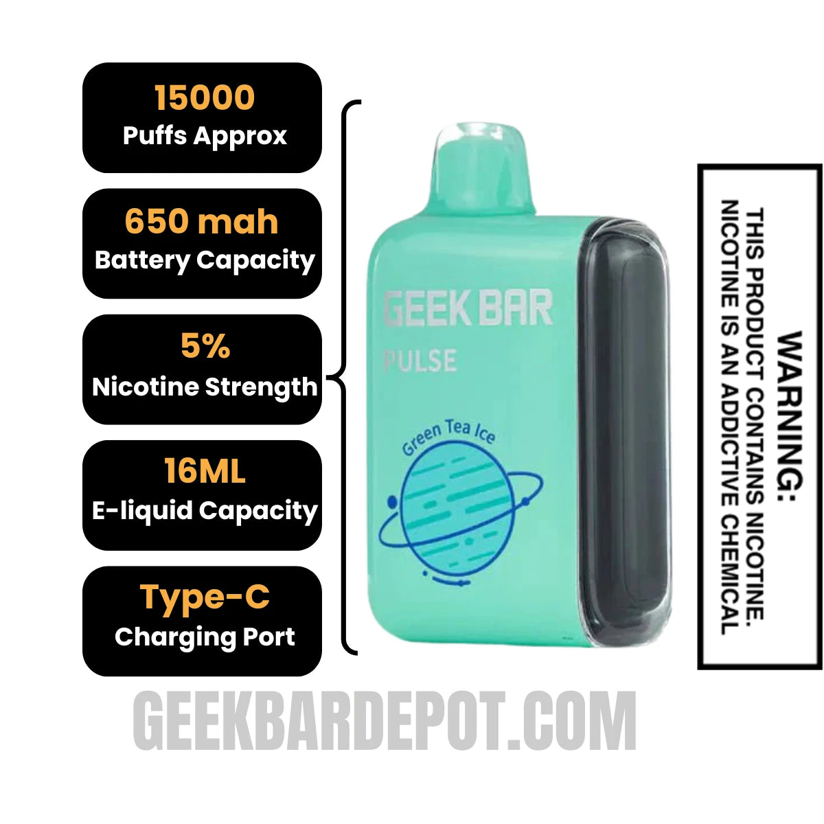 Green Tea Ice Geek Bar Pulse Disposable Vape Specification