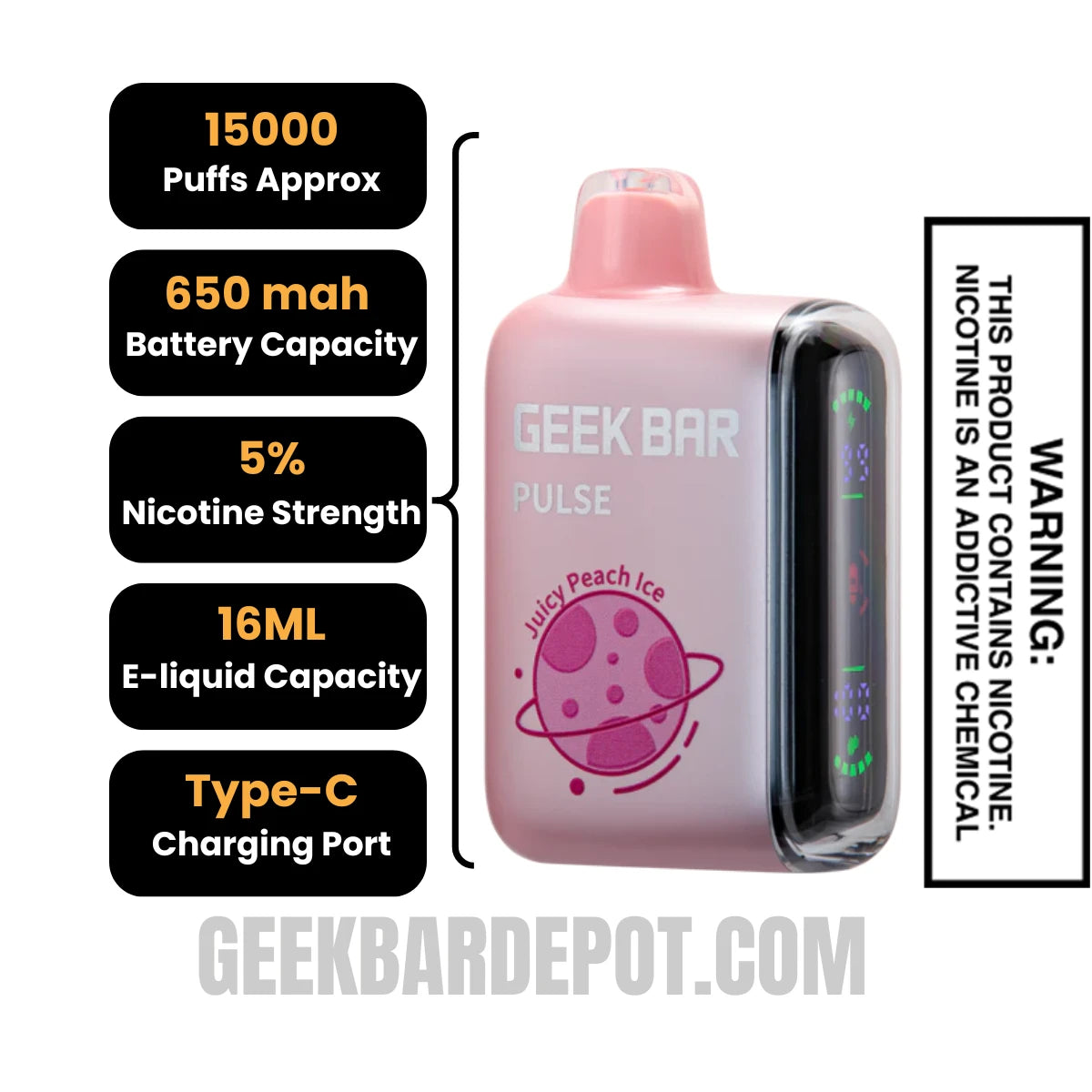 JuicyPeachIceGeekBarPulseDisposableVapeSpecification