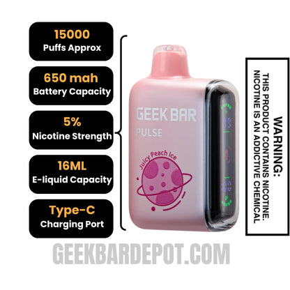 JuicyPeachIceGeekBarPulseDisposableVapeSpecification