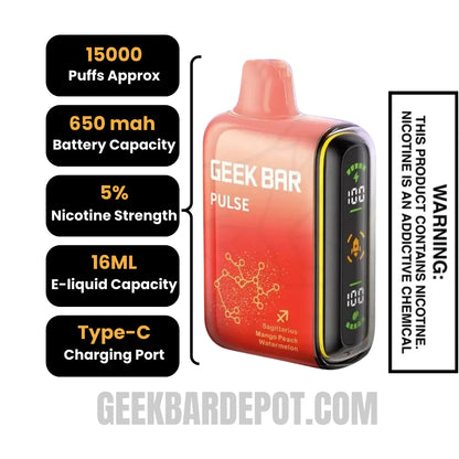Mango Peach Watermelon Geek Bar Pulse Vape Specification