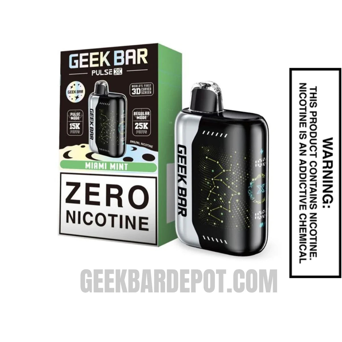 Miami Mint Geek Bar Pulse X Zero Nico tine Disposable Vape With Package Box