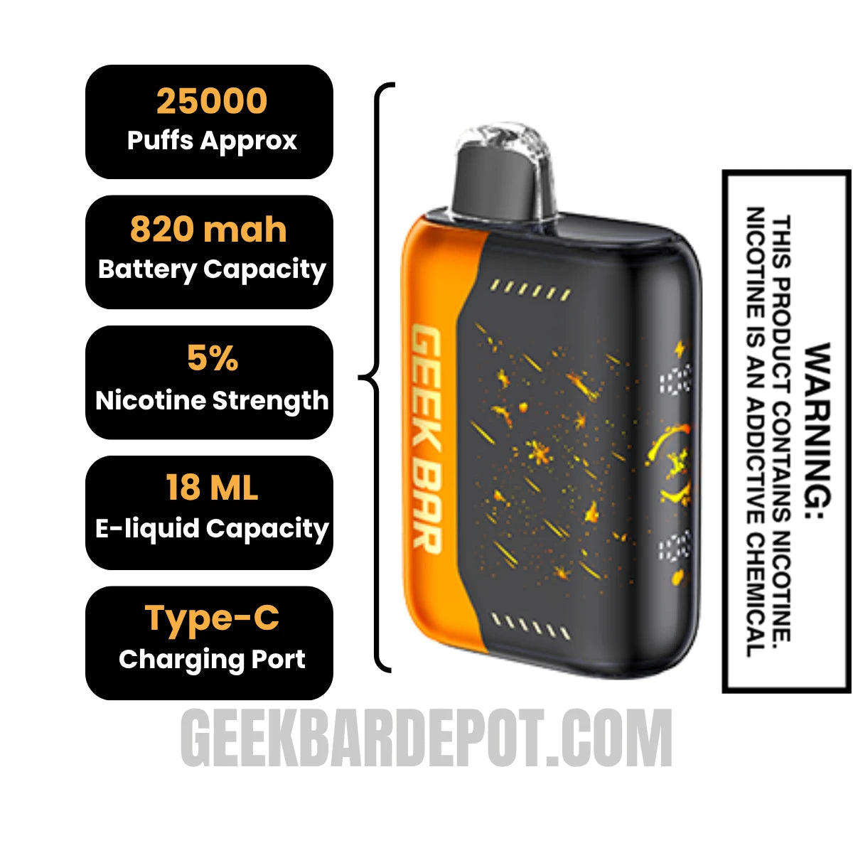 Orange Ja m Geek Bar Pulse X Jam Edition Vape Specifications