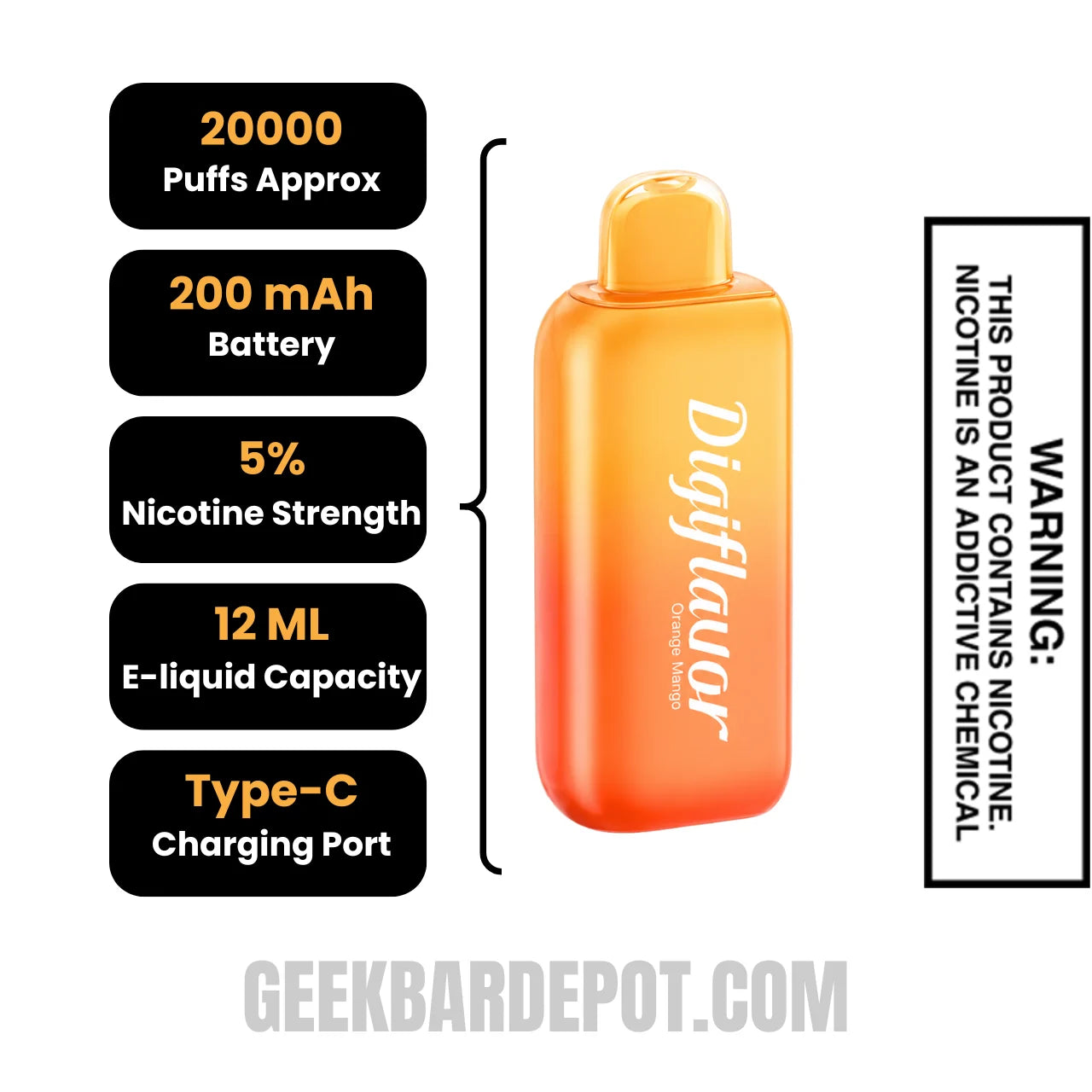 Orange Mango Digiflavor BRK 20K Disposable Vape Pod Specifications