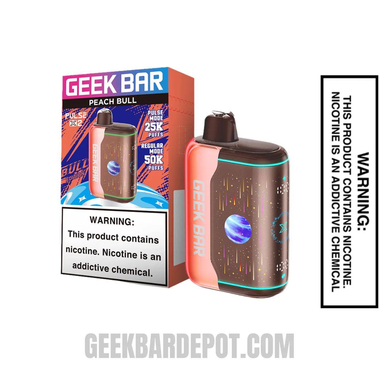 Peach Bull Geek Bar Pulse X2 Disposable Vape with Package Box