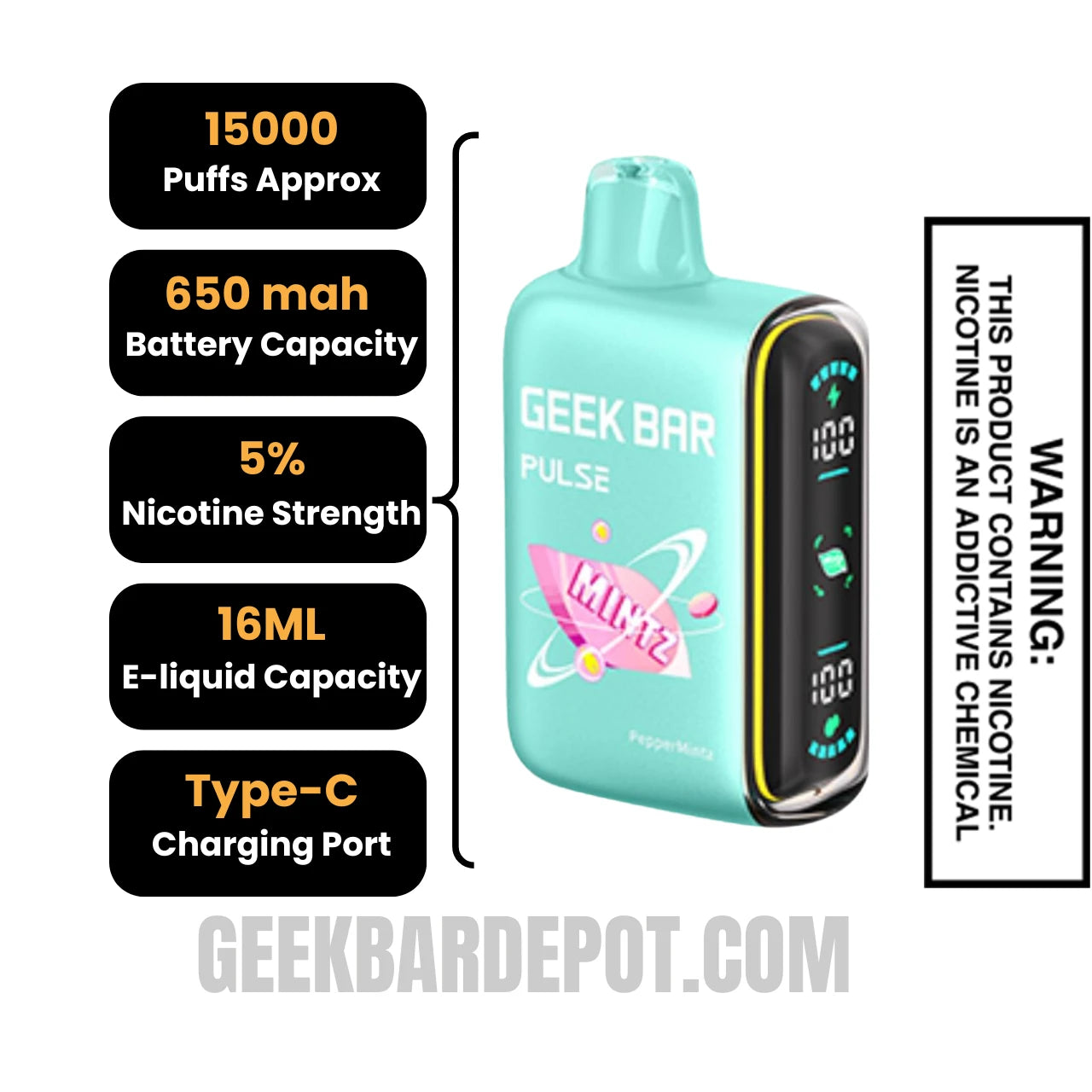 PeppermintzGeekBarPulseDisposableVapeSpecifications