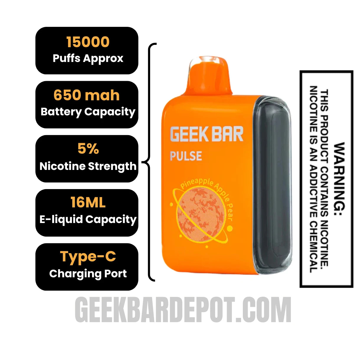 Pineapple Apple Pear Geek Bar Pulse Vape Specification