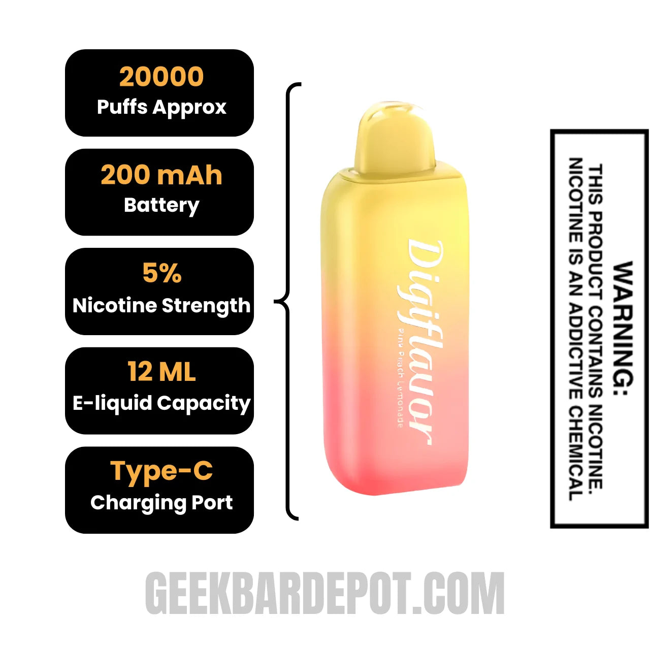 Pink Peach Lemonade Digiflavor BRK 20K Disposable Vape Pod Specifications