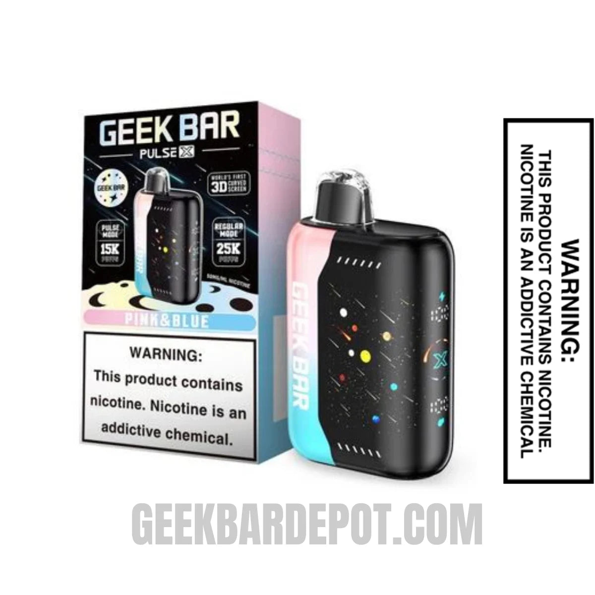 Pink & Blue Geek Bar Pulse X 25K Disposable Vape With Package Box