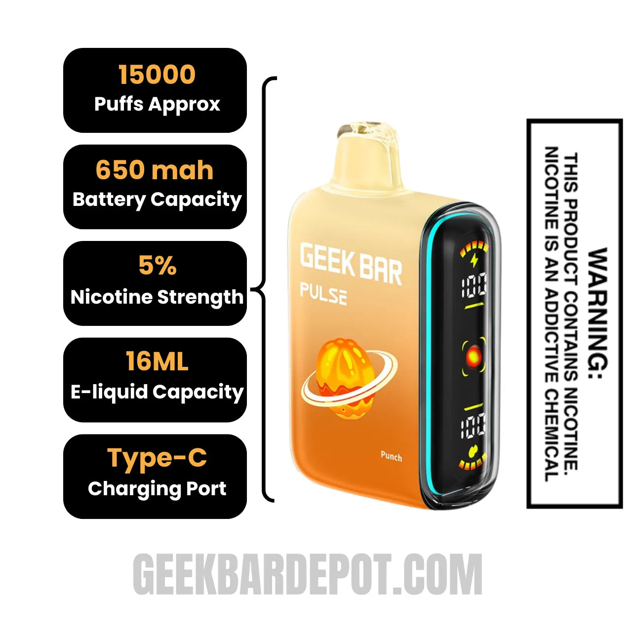 Punch Geek Bar Pulse Disposable Vape Specifications