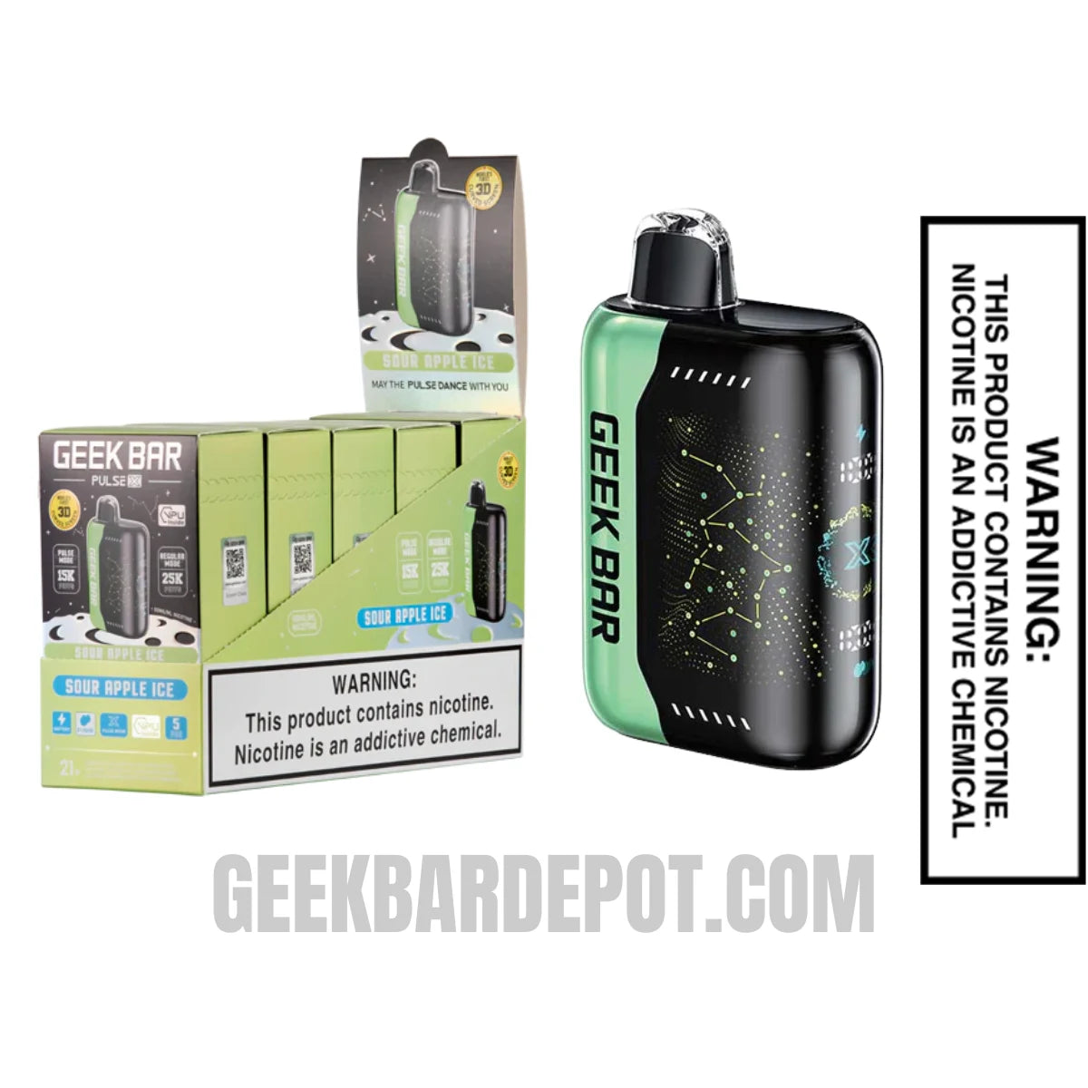 Sour Apple Ice Geek Bar Pulse X Disposable Vape With Bundle Pack