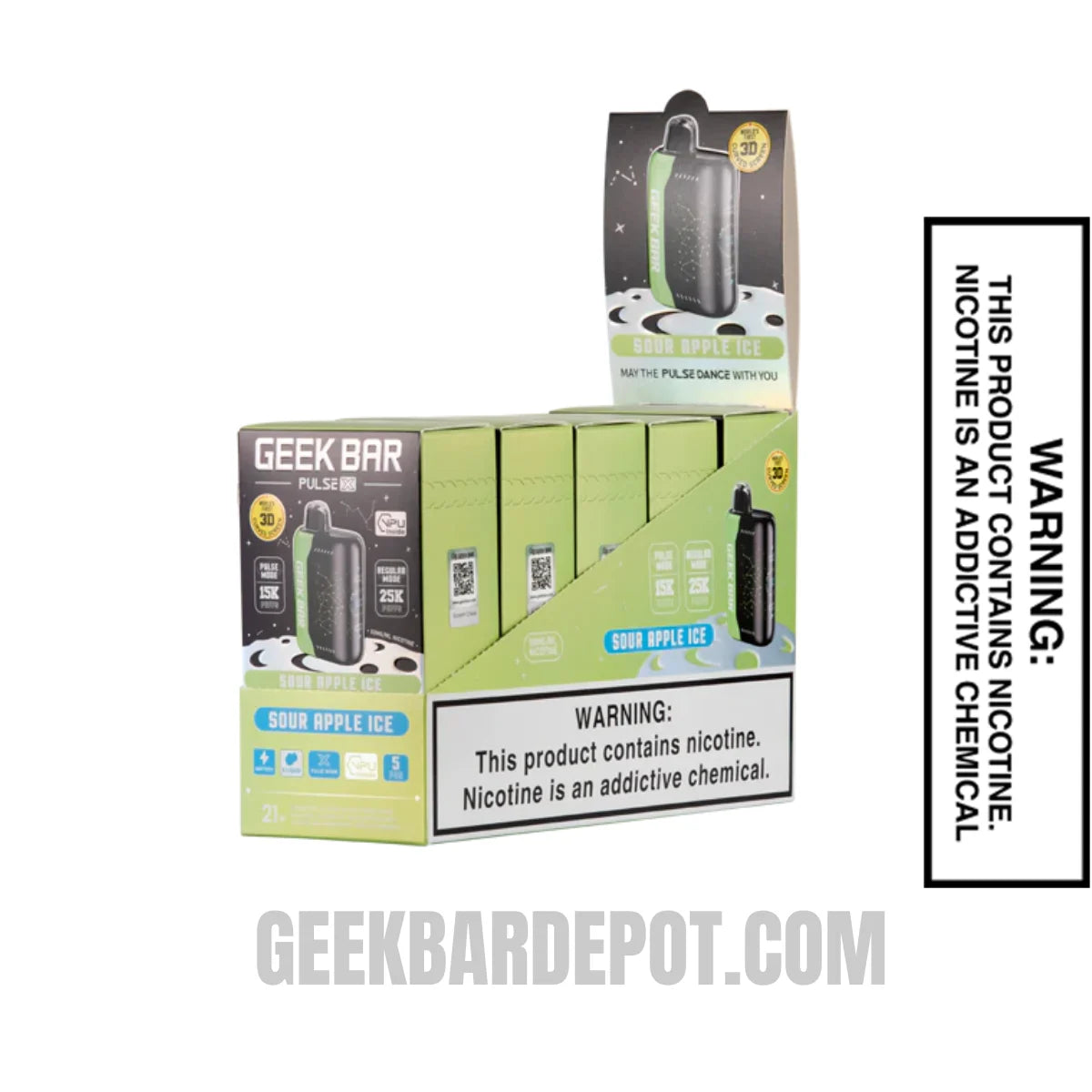 Sour Apple Ice Geek Bar Pulse X Zero Nicotine Disposable Vape with Bundle Pack