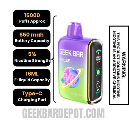 SourBlueDustGeekBarPulseDisposableVapeSpecifications