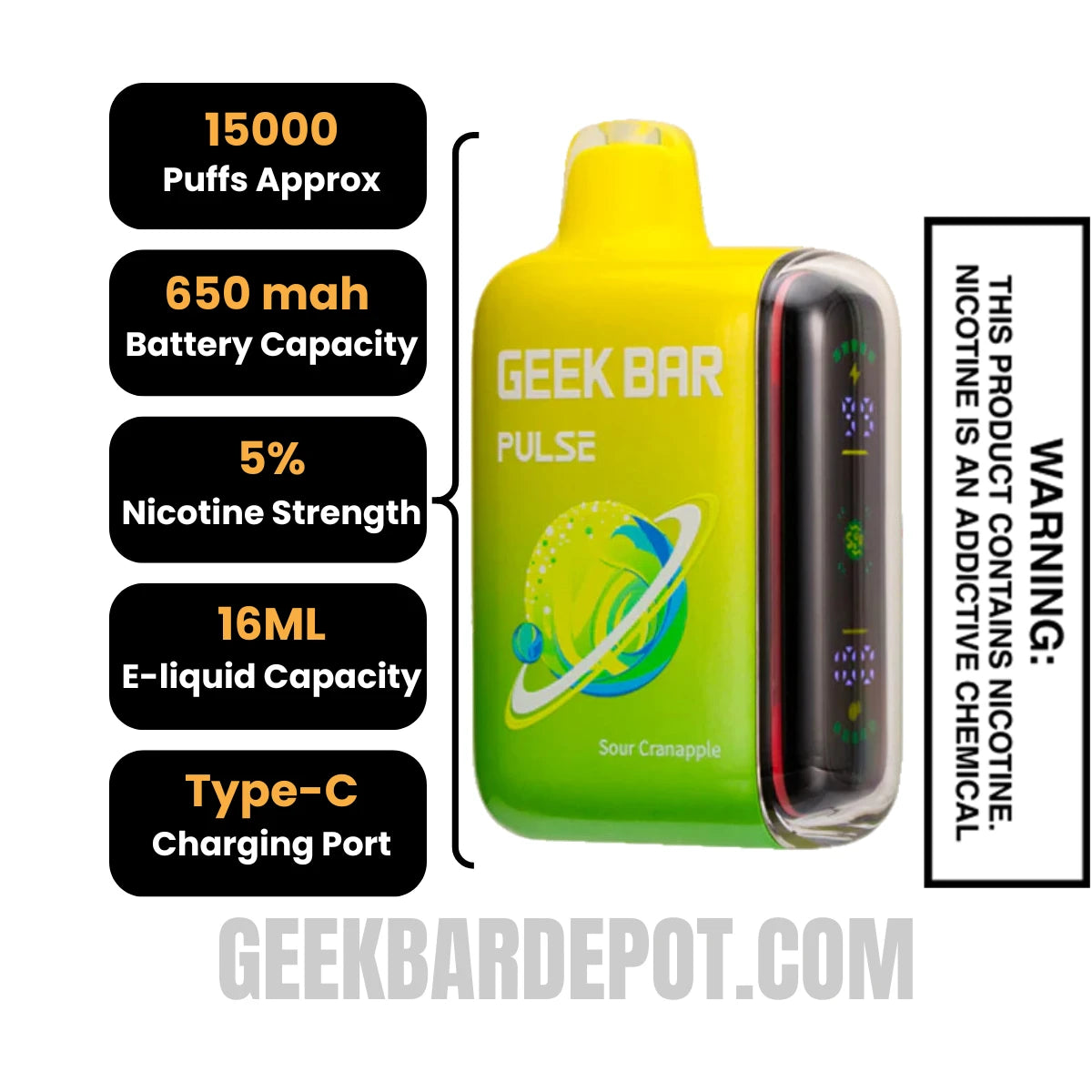 Sour Cranapple Geek Bar Pulse Disposable Vape Specifications