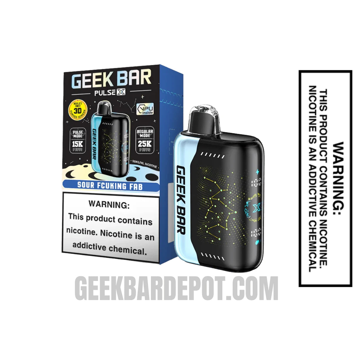 Sour Fucking Fab Geek Bar Pulse X Zero Nicotine Disposable Vape With Package Box