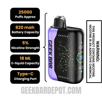 Sour Grape Ice Geek Bar Pulse Disposable Vape Specifications