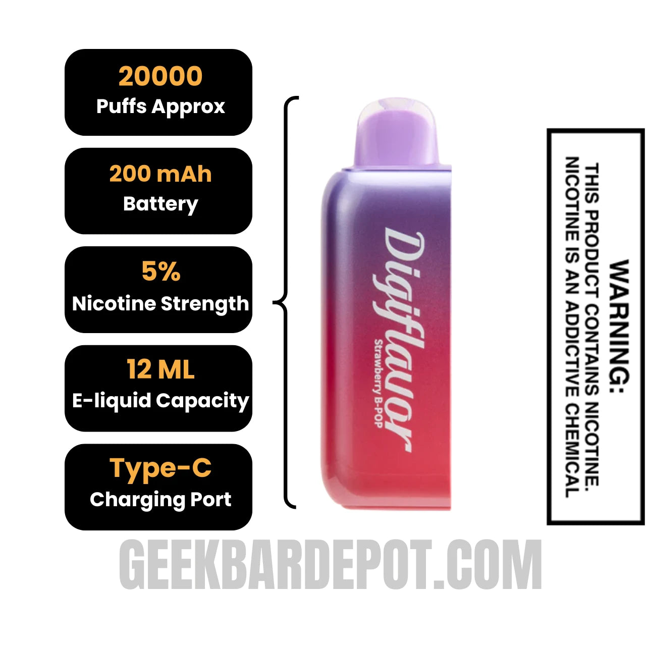 StrawberryB-PopDigiflavorBRK20KPODDisposableVapeSpecifications