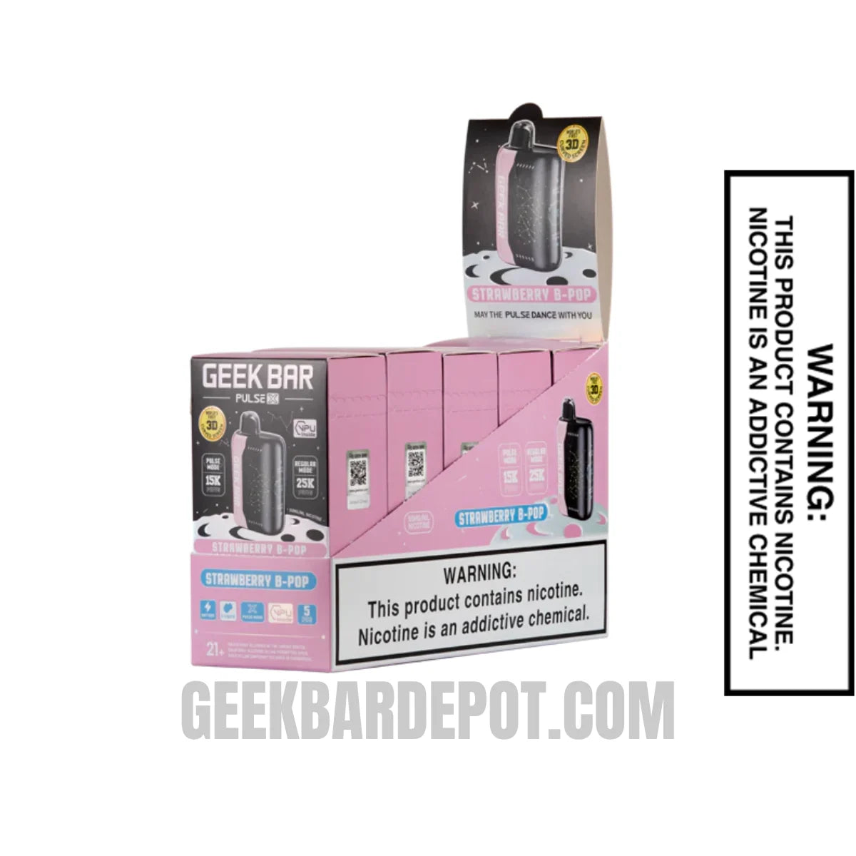 Strawberry B-Pop Geek Bar Pulse X Zero Nicotine Disposable Vape with Bundle Pack