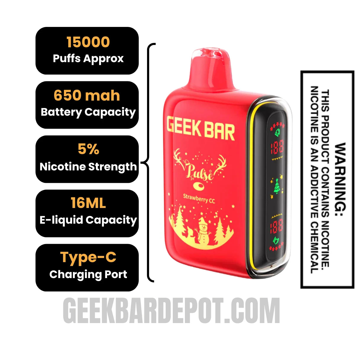 Strawberry CC Geek Bar Pulse Disposable Vape Specification