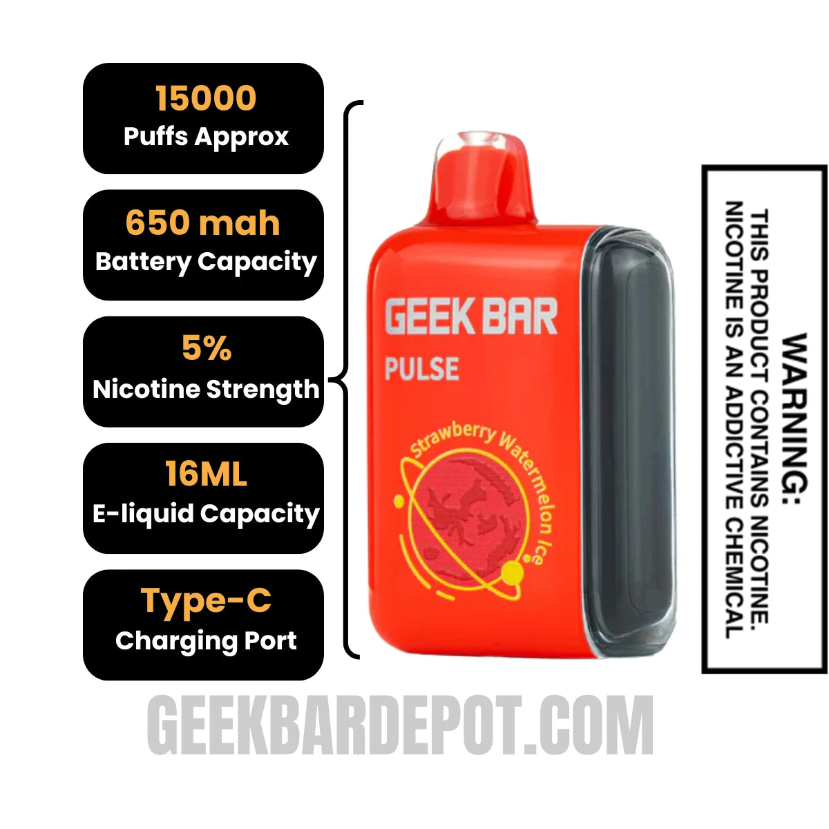 Strawberry Watermelon Ice Geek Bar Pulse Vape Specification