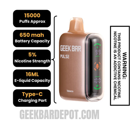 TobaccoGeekBarPulseDisposableVapeSpecification