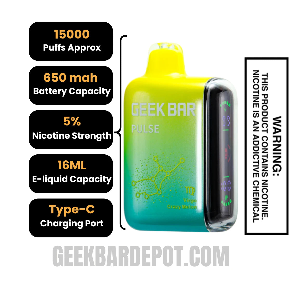 Virgo Crazy Melon Geek Bar Pulse Vape Specification 