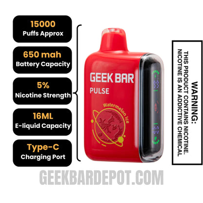 WatermelonIce Geek Bar Pulse Disposable Vape Specification
