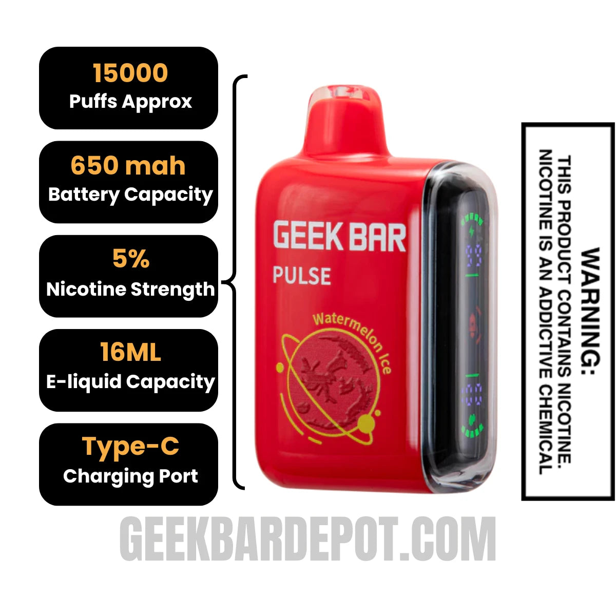 Watermelon Ice Geek Bar Pulse Disposable Vape Specification