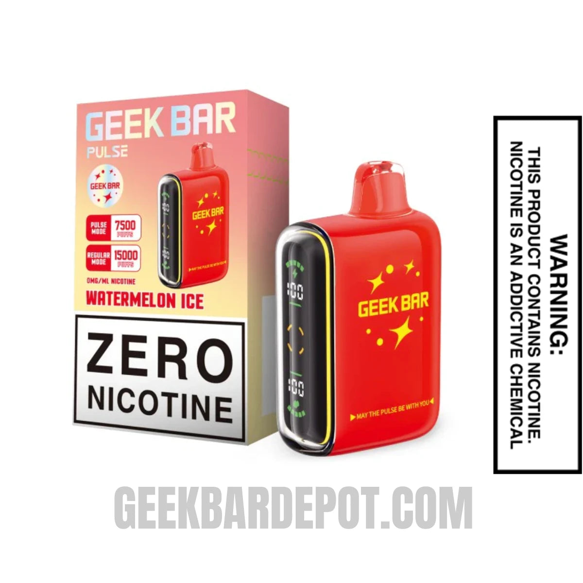 Watermelon Ice Geek Bar Pulse Zero Nicotine Disposable Vape With Package Box