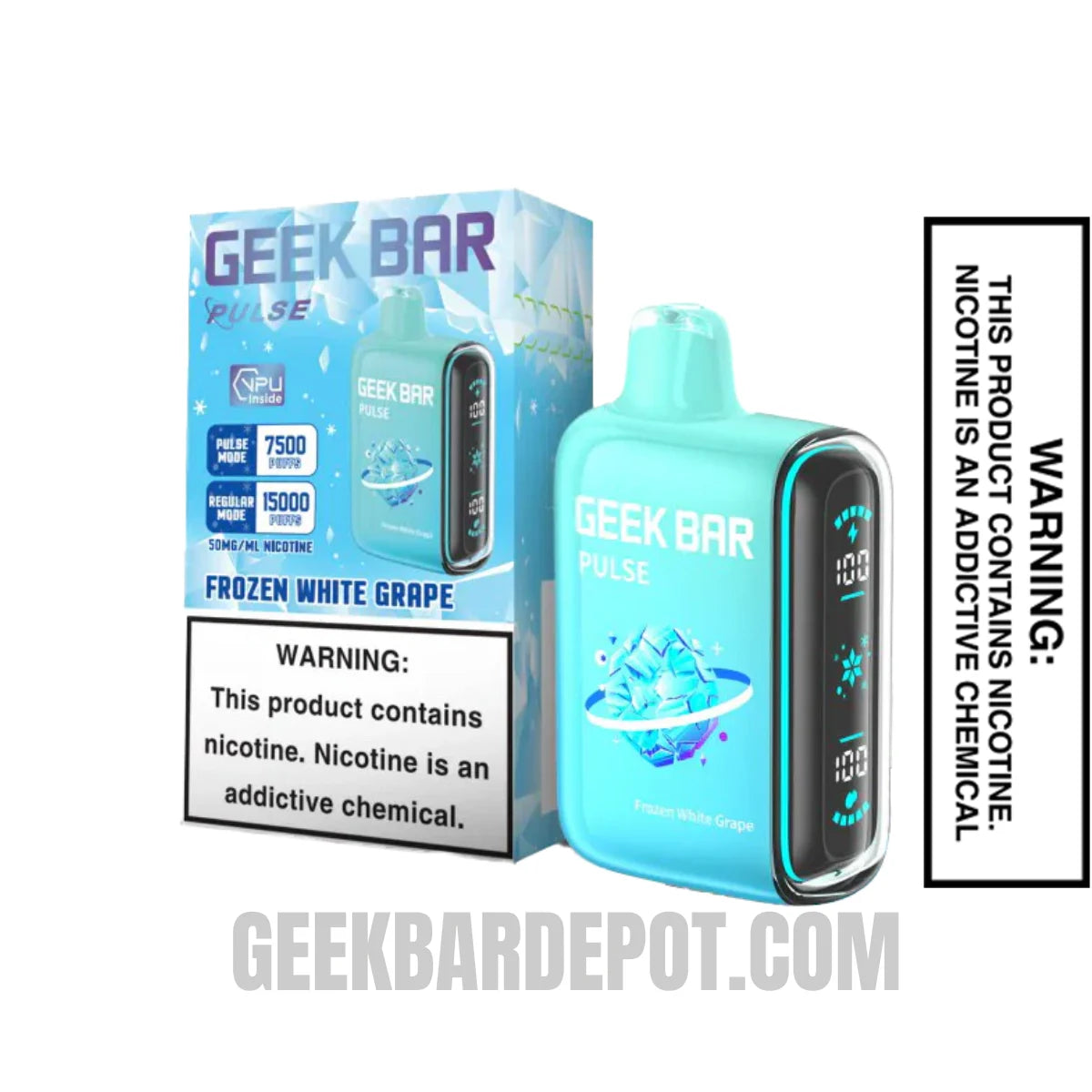 White Grape Geek Bar Pulse Frozen Edition Vape With Package Box
