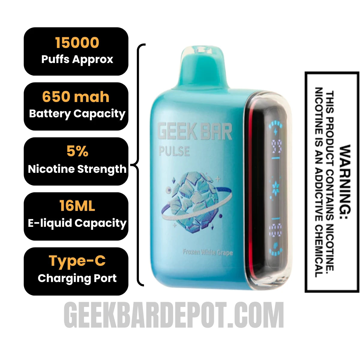 White Grape Geek Bar Pulse Frozen Edition Vape Specification