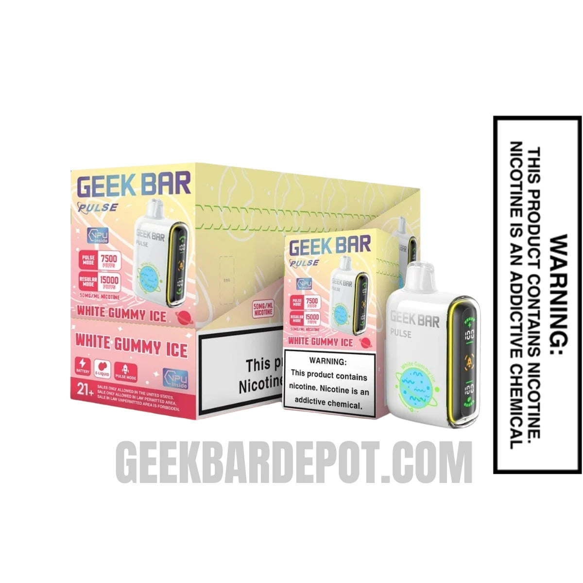 White Gummy Ice Geek Bar Pulse Disposable Vape With Bundle Pack