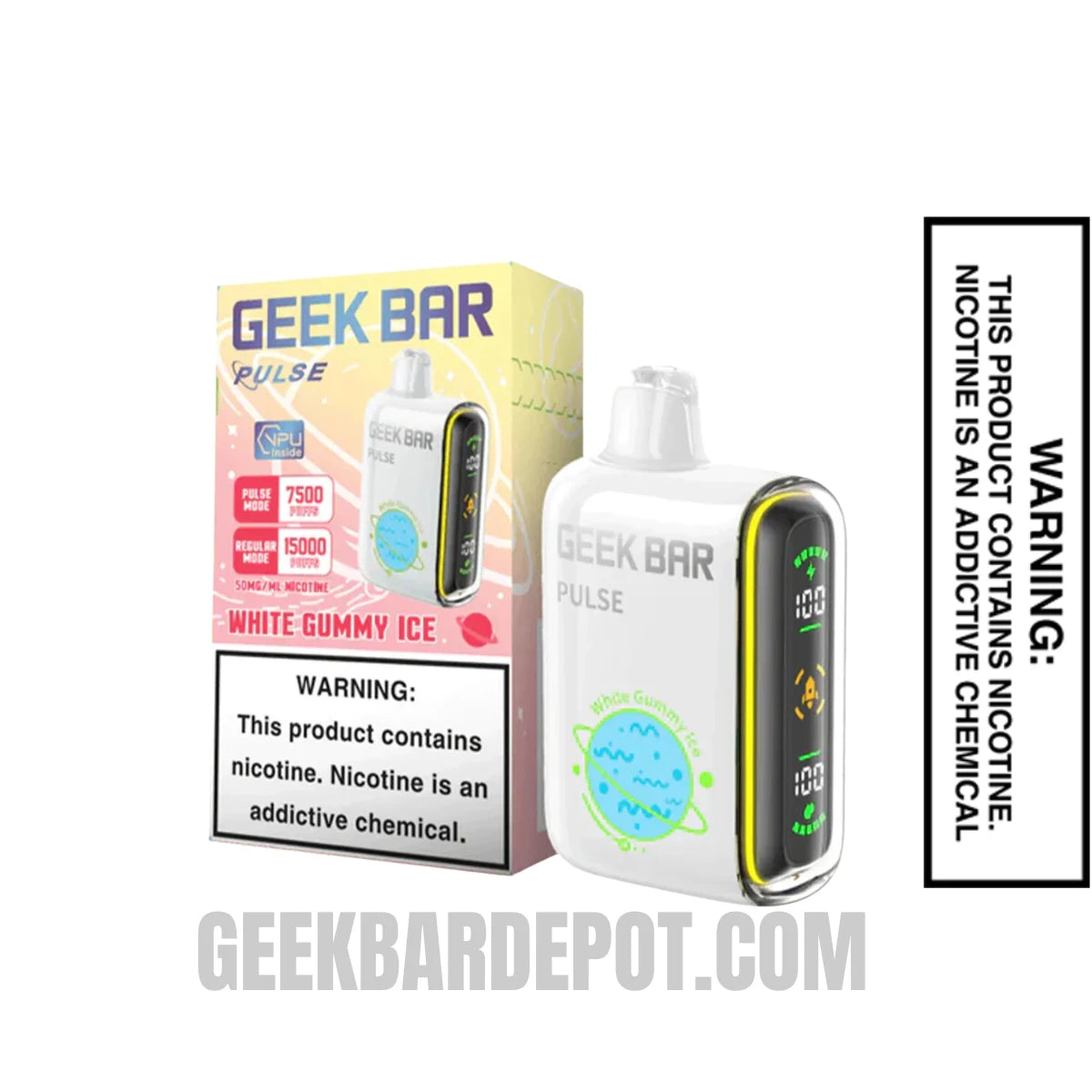 White Gummy Ice Geek Bar Pulse Disposable Vape with Package Box