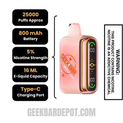 White Peach Geek Bar Pulse 2 Hubba Edition Disposable Vape Specifications